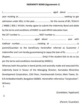 Indemnity bond by the parents and student 1