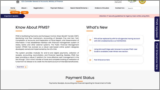Visit the official PFMS login page