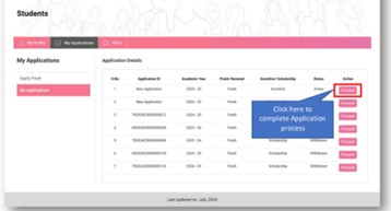 Scholarships.gov.in - My Applications Listing Page