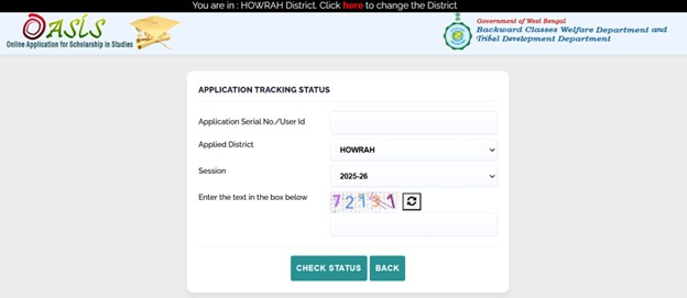 Oasis Scholarship Status - Check Status