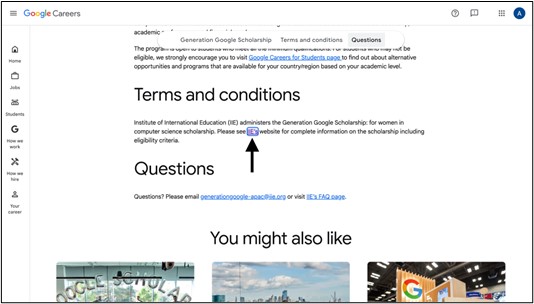 Generation Google Scholarship (APAC) - click the button indicated
