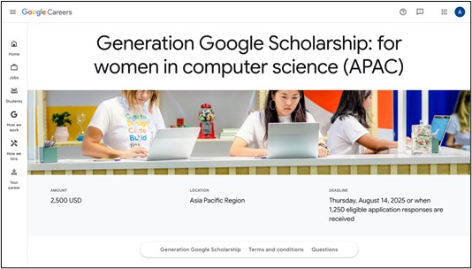 Generation Google Scholarship (APAC) - following page will appear.