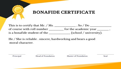 Sample template & format for a Bonafide Certificate Application