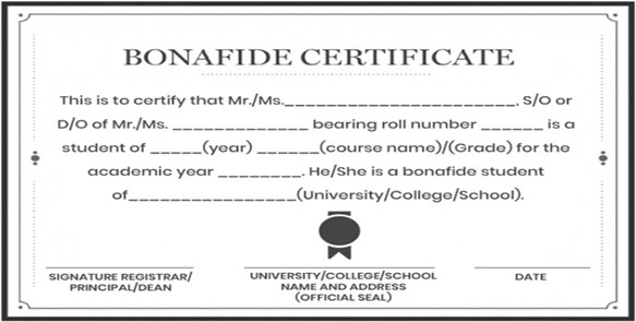 Sample template & format for a Bonafide Certificate Application
