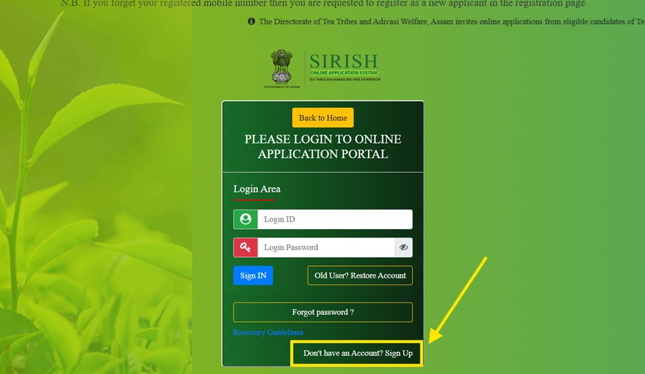 SIRISH scholarship - Sign Up