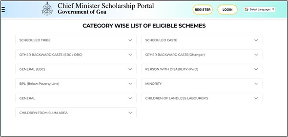 CM Scholarship Portal - Types of Scholarships