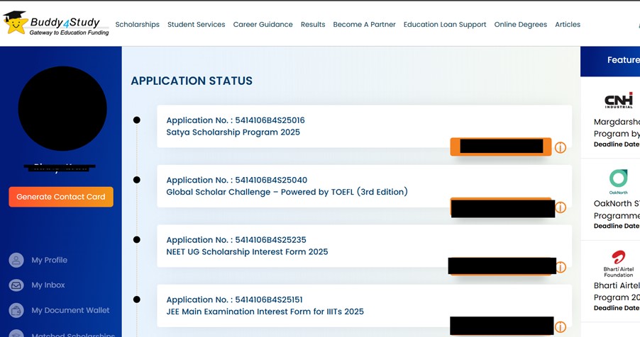 list of applied scholarships