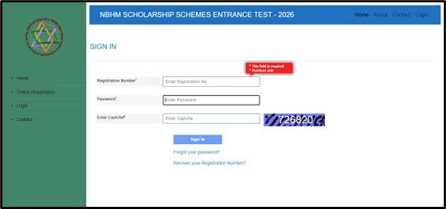 NBHM Scholarship - login