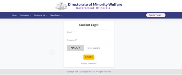 Joseph Mundassery Scholarship - Log in using your email ID and password