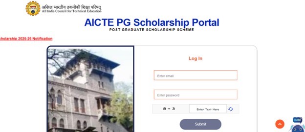 AICTE PG Scholarship 2026-27 - username and password