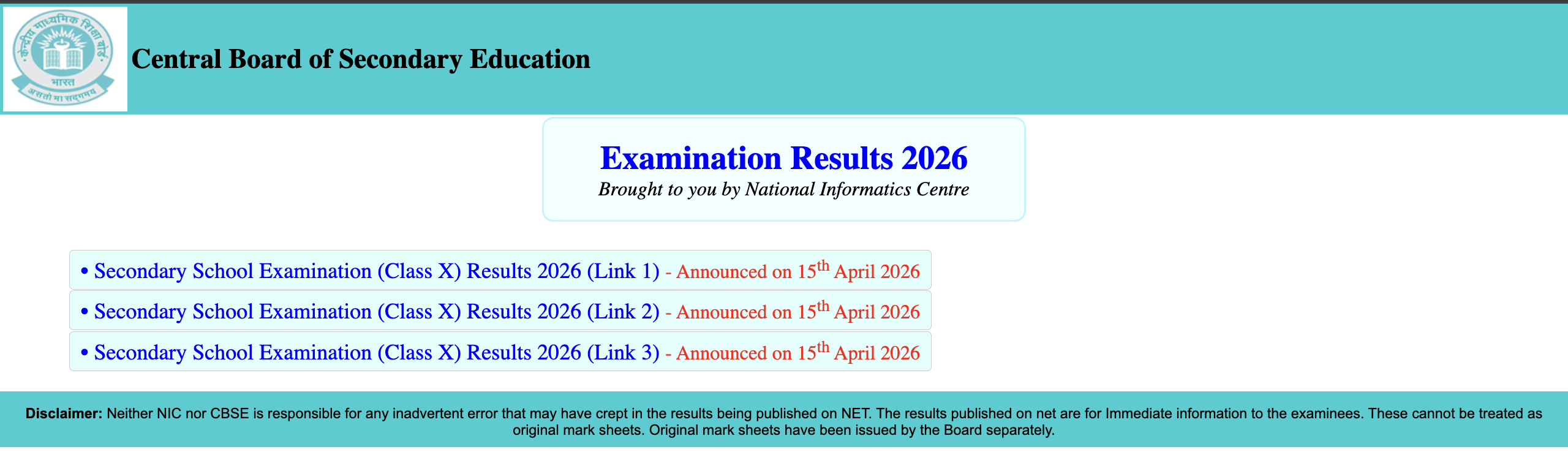 Examination Results 2026