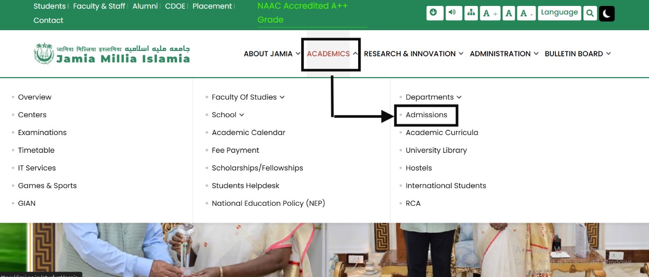 Navigate to the Academic option