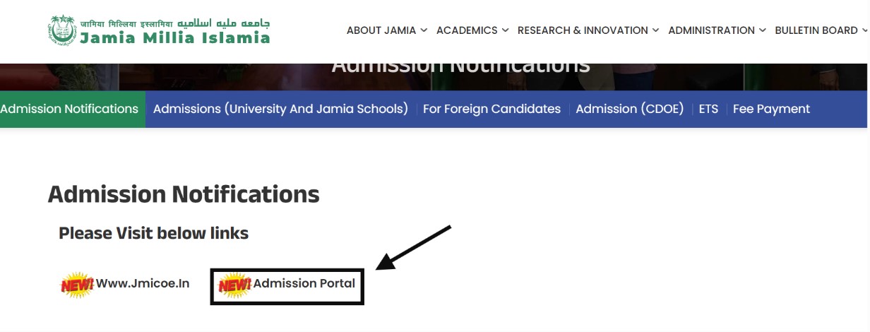 click on the Admission Portal