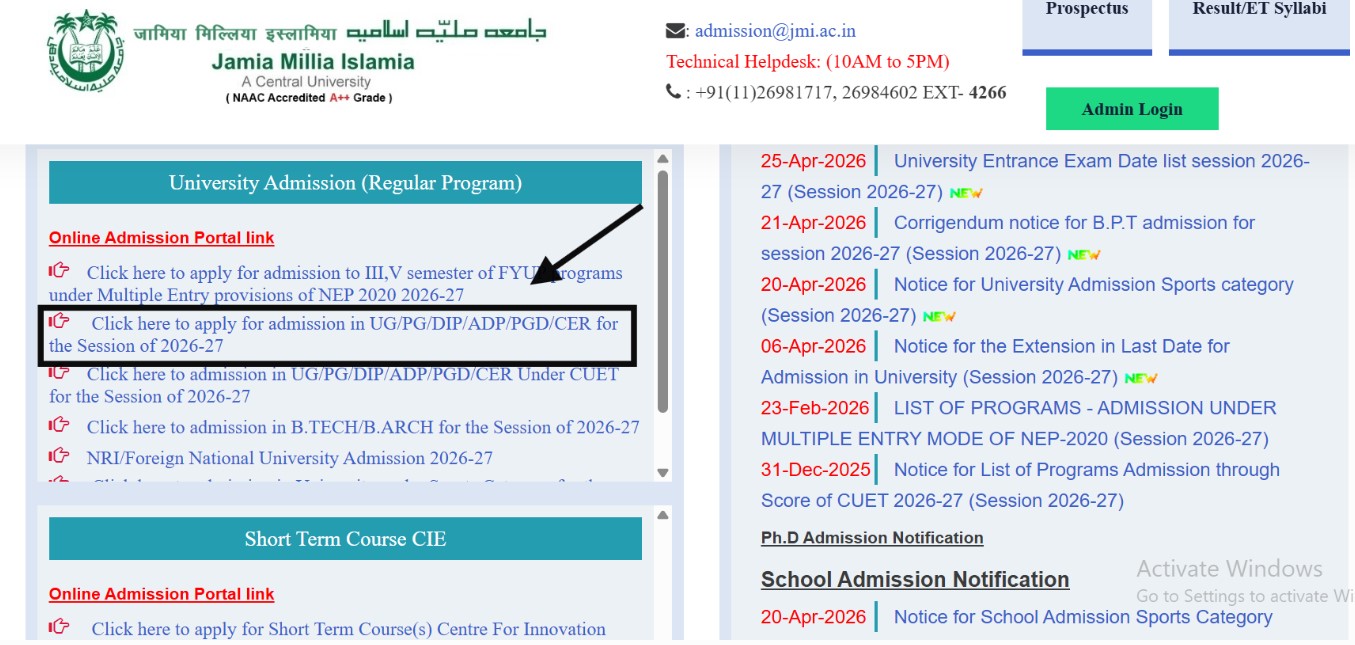Click on the respective course link