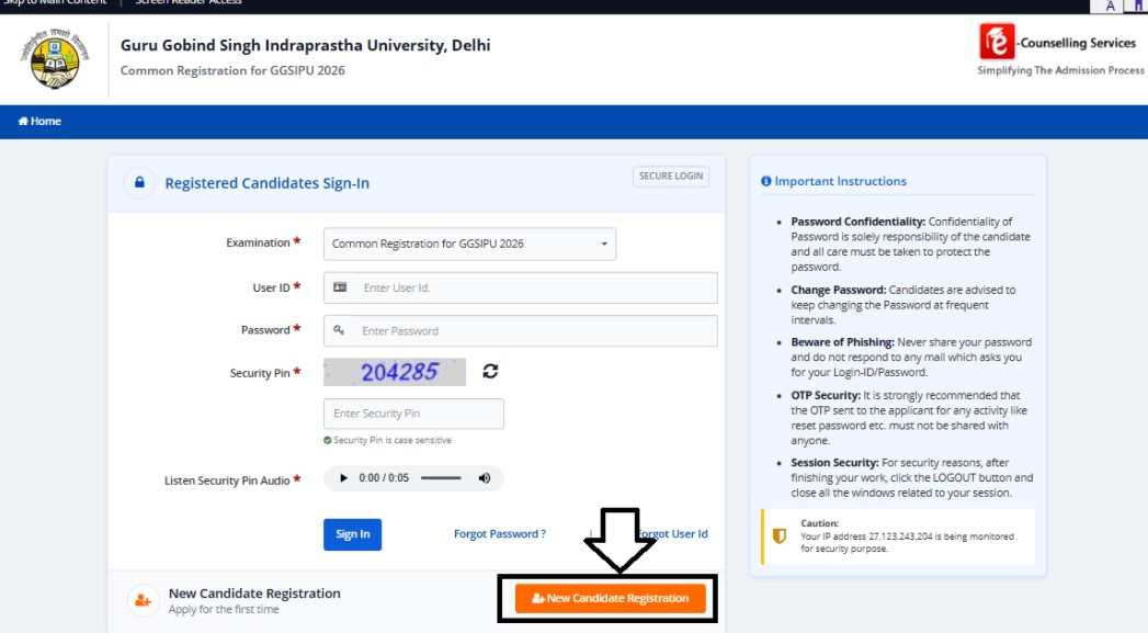 Navigate to ‘New Candidate Registration