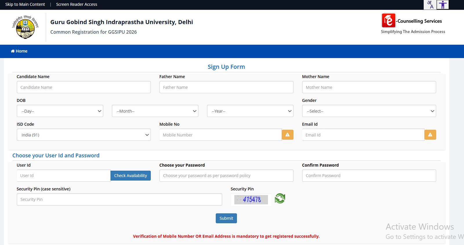 fill in the “Sign Up Form” and submit