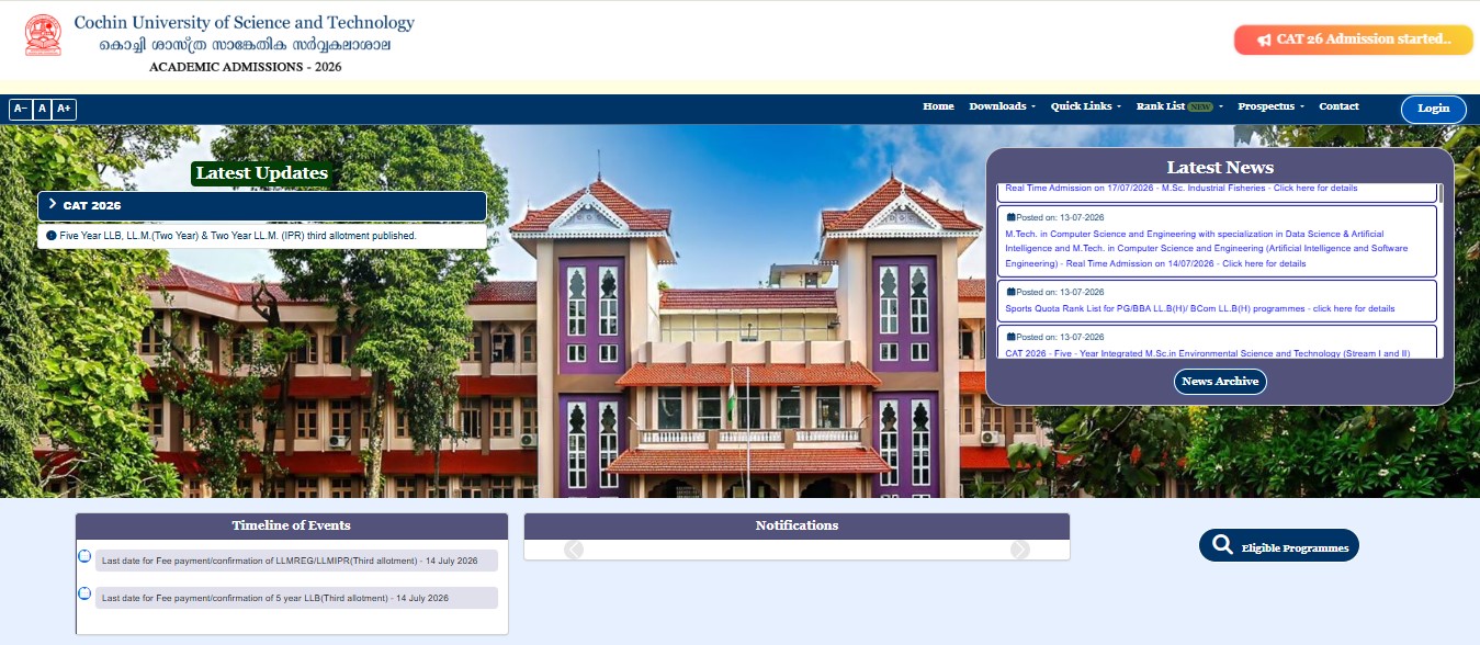 Register on admissions.cusat.ac.in