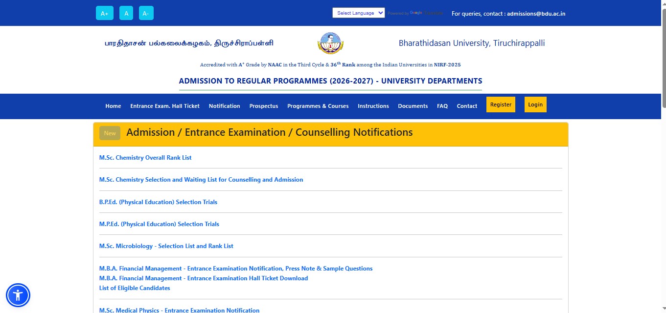 Visit the Bharathidasan University admission portal