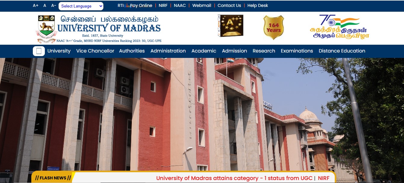 official admission portal at unom.ac.in